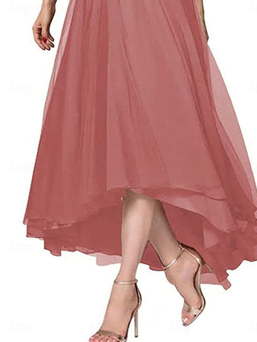 A-line šaty pro matku nevěsty elegantní V výstřih asymetrický chiffon krátký rukáv s jednobarevným provedením 2025 - $119.99 –P2