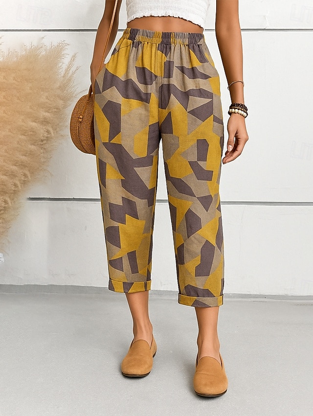 Dam Harem byxor Vintage Ankellång Medium Midja Grafisk Abstrakt Bekväm Andningsfunktion Snabb tork Elastisk Formell Semester Gata Svart Vit Brun Grön Sommar Vår Lös passning 2025 - $13.99 –P3
