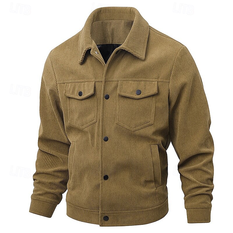 Per uomo Giacca Camicia Giacca in Velluto a Coste Casuale Quotidiano Traspirante Tasca Primavera & Autunno Semplice Classico Bavero Regolare Nero Bianco Verde scuro Marrone Giacca del 2025 a $36.99 –P6