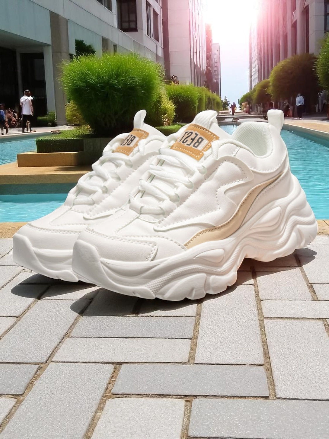 Women's White Chunky Dad Sneakers - Retro Platform Walking Shoes with Wave Design for Urban Outings and Casual Date Looks 2025 - $32.99 –P1