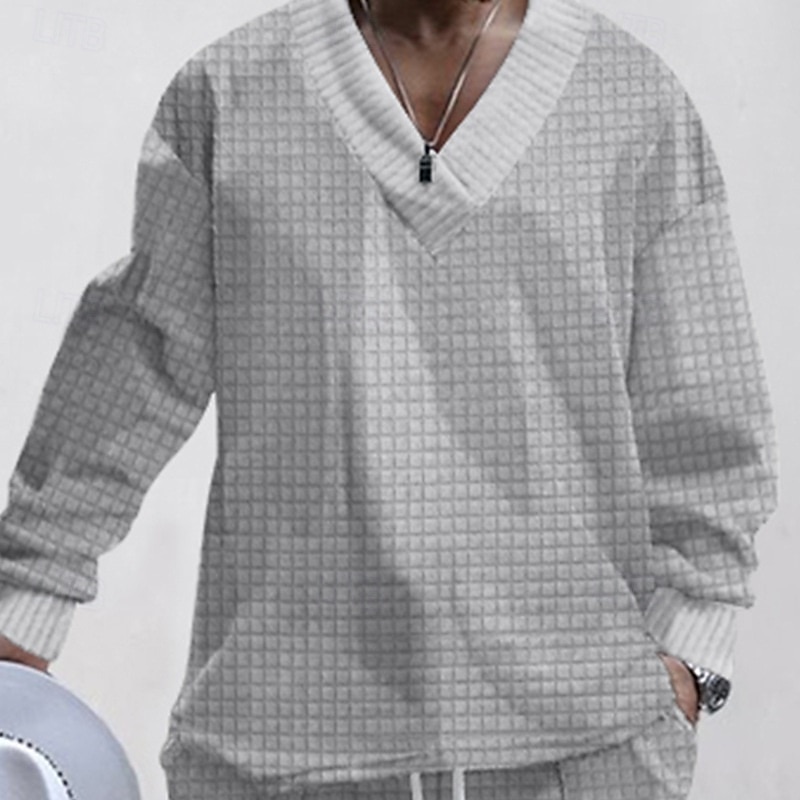 Per uomo Felpa a nido d'ape Nero Bianco Cachi Grigio chiaro Grigio scuro Scollo a V Semplice Oversize Casuale Quotidiano Ferie Streetwear Cool Casual Primavera & Autunno Abbigliamento Felpe con del 2025 a $27.99 –P1