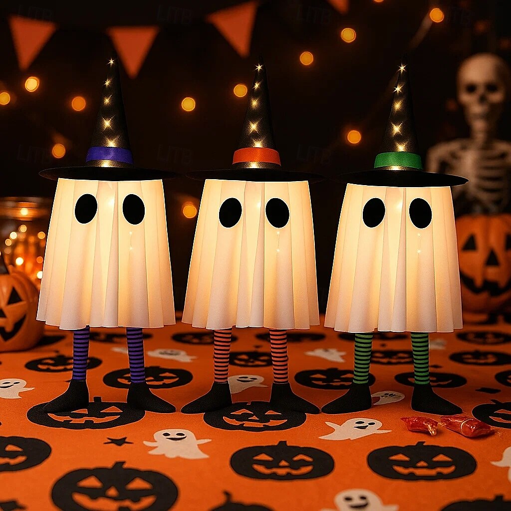 3 stk. 60 cm halloween utendørs lys hengende lysende heksehatt lange ben utendørs innendørs halloween-fest fest hengende tre tak vegg festlig atmosfære dekorativt lys tre-knappsbatterier 2025 - AU $27.09 –P2