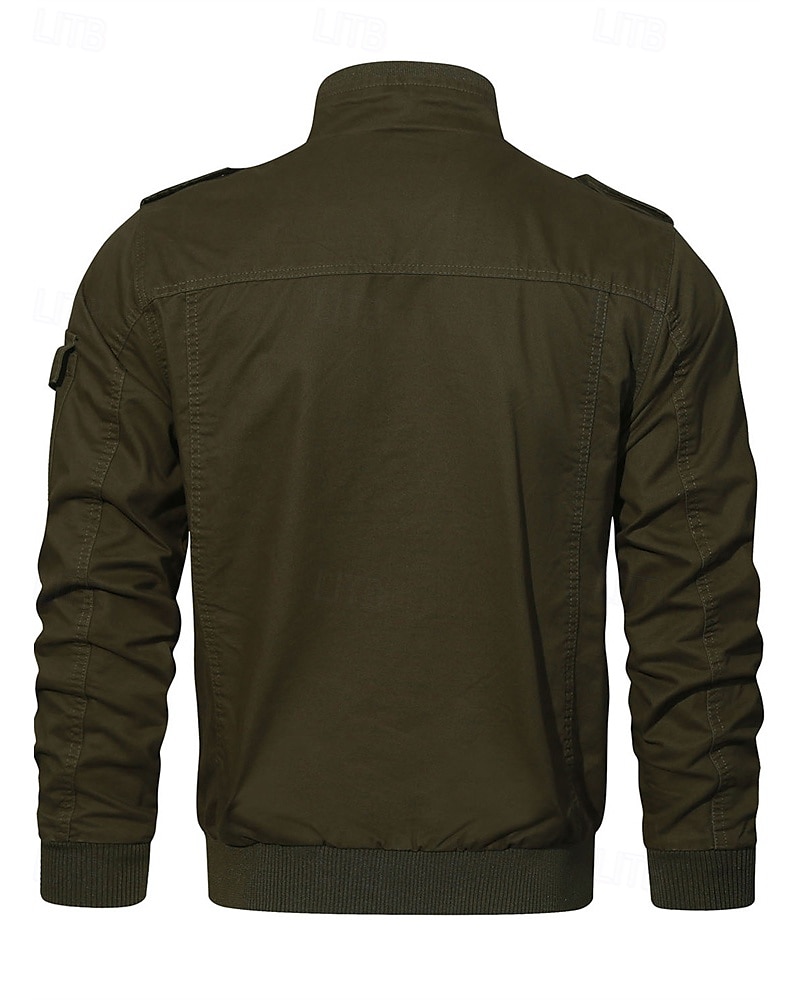 Pánské Trucker bunda Nákladní bunda Neformální bunda Dovolená Denní Kapsy Jaro Podzim Bez vzoru Módní Klasické Stojáček Standardní Černá Khaki Armádní zelená Saka 2025 - $53.99 –P18