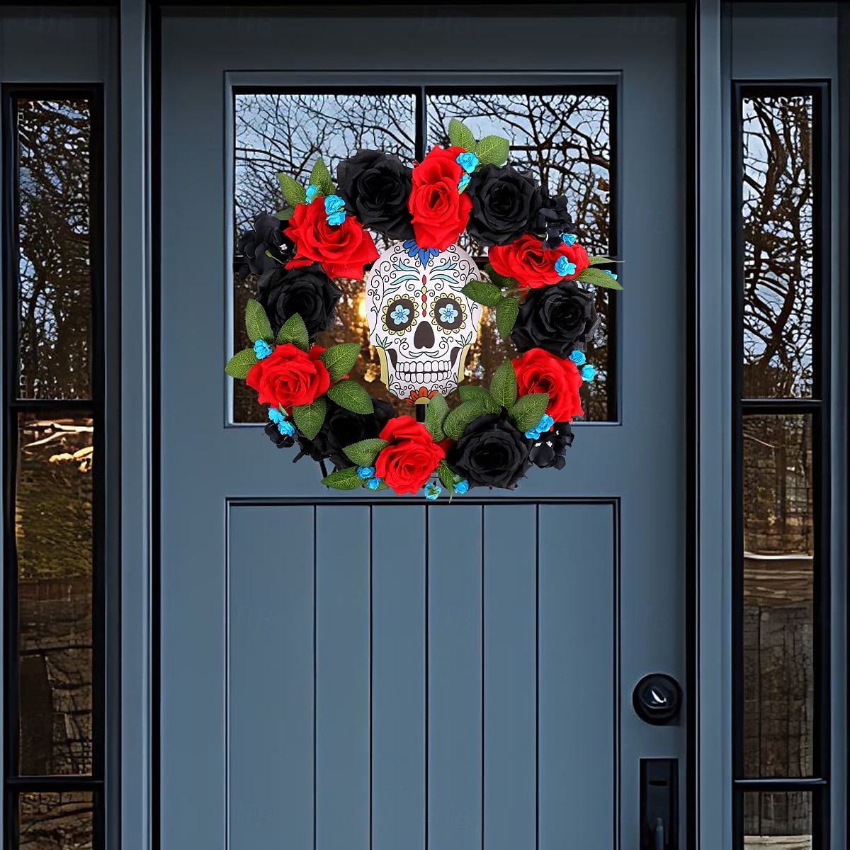 guirlandas de halloween para decoração de portas da frente internas e externas, guirlanda de rosas vermelhas e pretas do dia dos mortos com placa de caveira para decoração de janelas e paredes de 2025 por $29.99 –P2