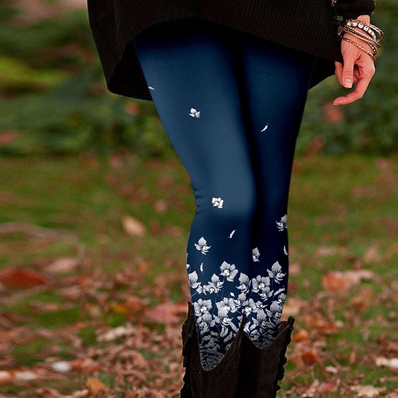 Damen Stoffhosen Leggings Gemütliche Leggings Streetwear Lässig Volle Länge Natürliche Taille Blume Elastischer Bund Druck Bequem Außenbereich Outdoor Urlaub Saphir Marineblau Marinenblau Schwarz 2026 - $19.99 –P4