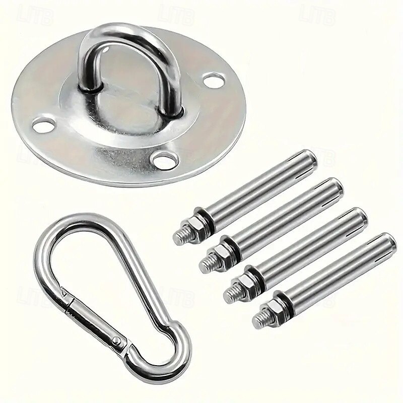 Cabide de balanço de trabalho de 6 peças - gancho de aço inoxidável para suporte de teto, kit de ferragens para balanço, rede, ioga, saco de areia, várias academias internas e externas de 2025 por $21.99 –P2