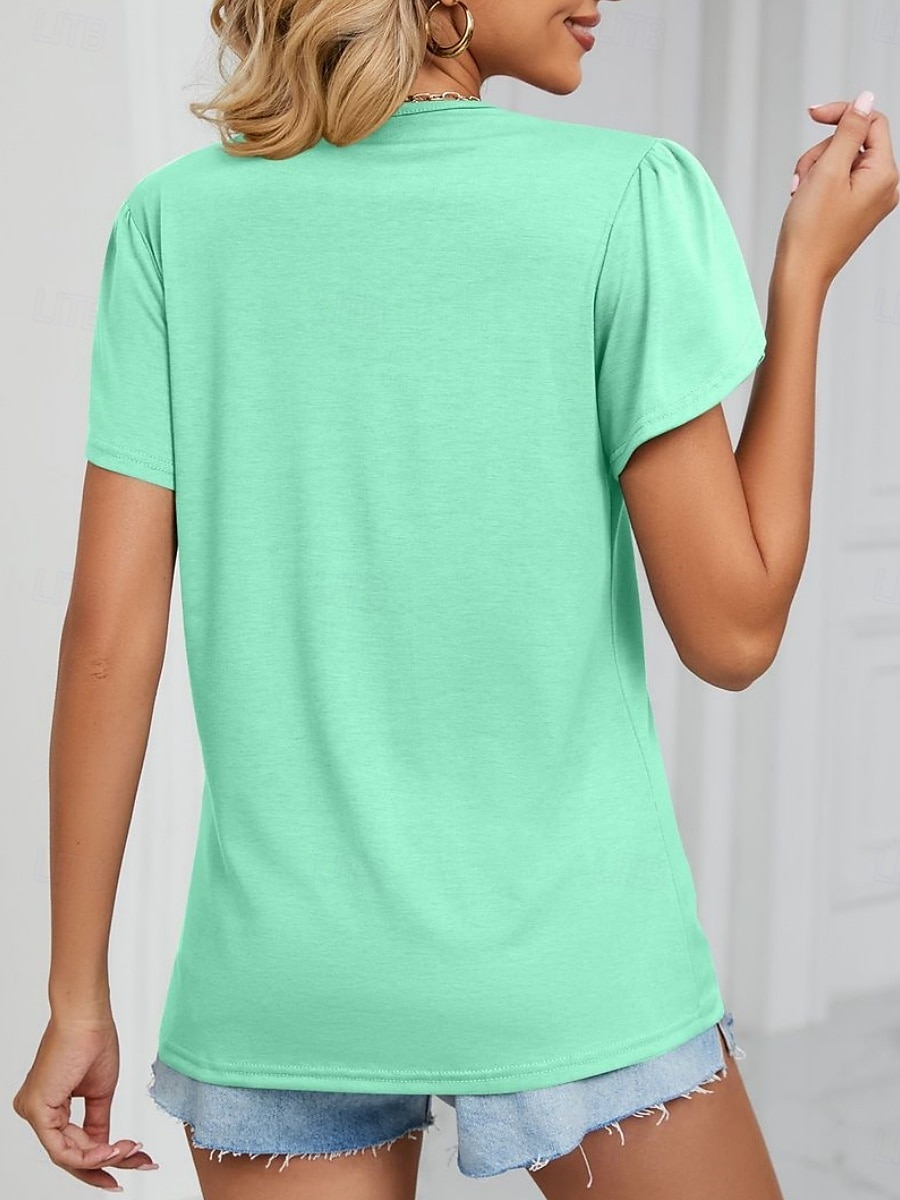 Pentru femei Tricou Simplu Modă Stilat Clasic Manșon scurt În V Topuri obișnuite Zilnic Sfârșit de săptămână Peteci Verde Deschis Albastru piscină Trifoi Gri Vară Primăvară 2025 - $17.99 –P15