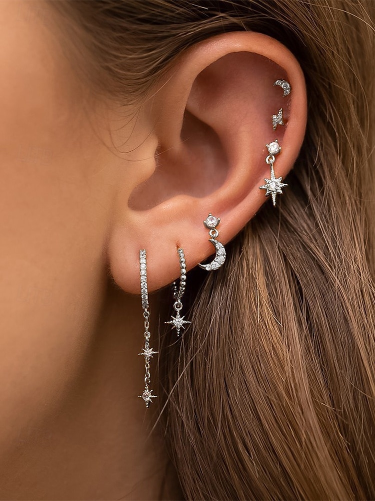 damski pozłacany zestaw kolczyków w kształcie gwiazdy i księżyca – delikatne niebiańskie cyrkonie i wiszące kolczyki na modne przyjęcia, prezenty i na co dzień 2025 - $18.99 –P1