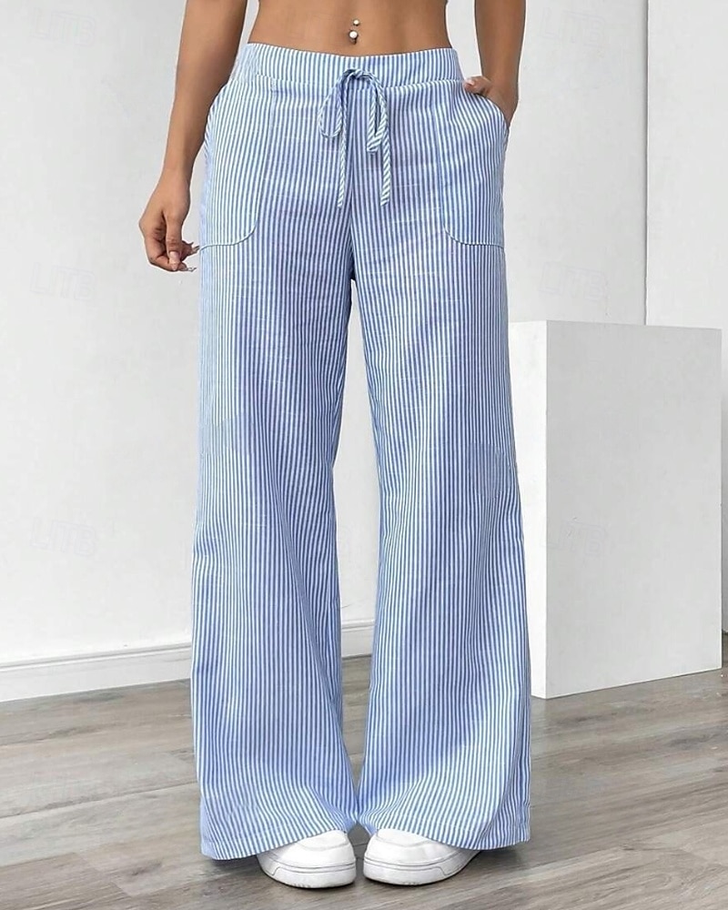 Femmes Jambe large Slacks Streetwear Occasionnel Longueur complète Naturel Rayé Avec Poches Conception à cordon élastique Extérieur Confortable Fête Décontracté Quotidien Magenta Bleu ciel clair Gris de 2025 ? $17.99 –P8
