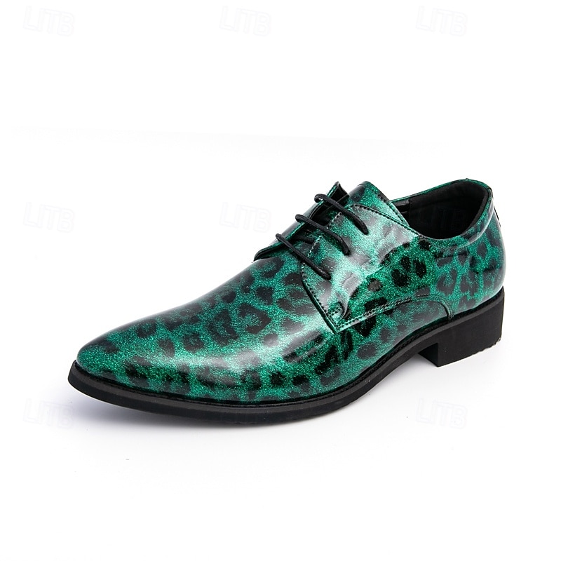 czerwone buty wizytowe z nadrukiem w panterkę dla mężczyzn – modne buty sznurowane dla panów podążających za modą, odpowiednie na imprezy i nieformalne wydarzenia 2025 - $42.99 –P3