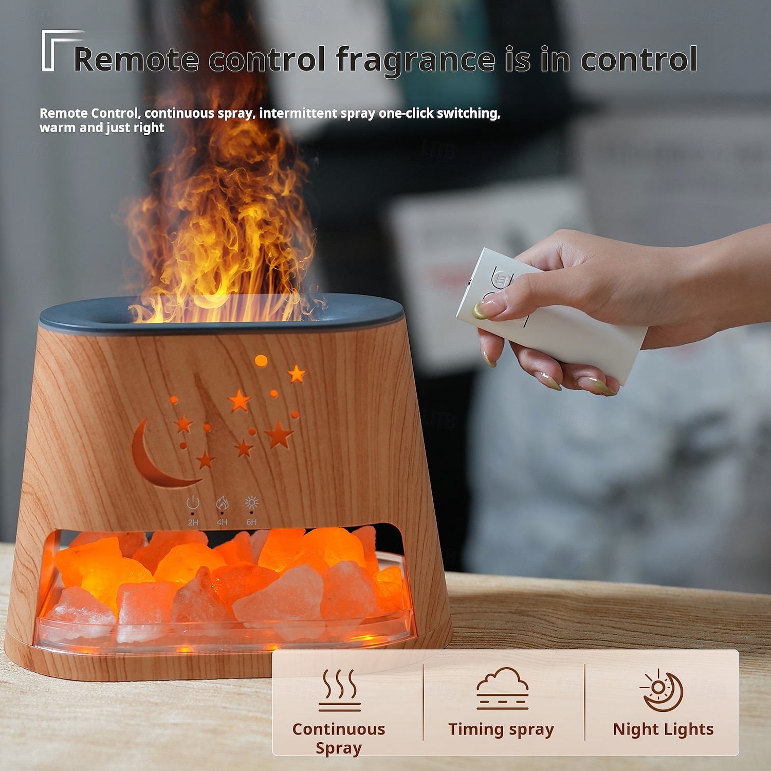 1 Pc Natural Rock Aromatherapy Machine Humidifier Colorful Flame Atmosphere Light with Essential Oil Addition Hollow Star Moon Salt Stone Decorative Light Remote Control Timing DC24V Plug 2025 - GBP £23 –P10