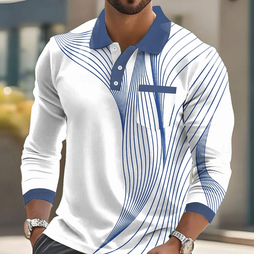 Hombre Geométrico Polo Manga Larga Camisas de polo Camisas con cuello Informal de negocios Negocio Ropa Deportiva Ropa Cotidiana Botones Bolsillo Impresión 3D Primavera Otoño Invierno Rojo Azul 2025 - $21.99 –P4
