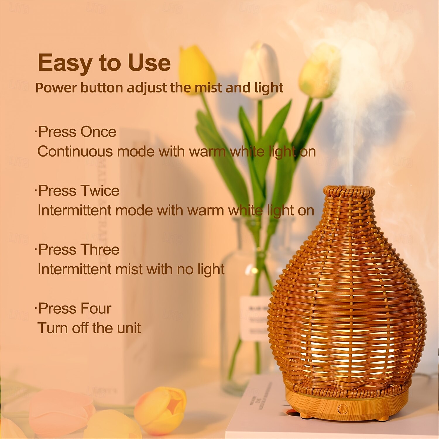 Diffusore di oli essenziali Aromamaster in stile rattan da 1 pezzo, con spegnimento automatico senza acqua, per umidificazione con aromaterapia e purificazione dell'aria, con funzionamento silenzioso del 2025 a $58.99 –P2