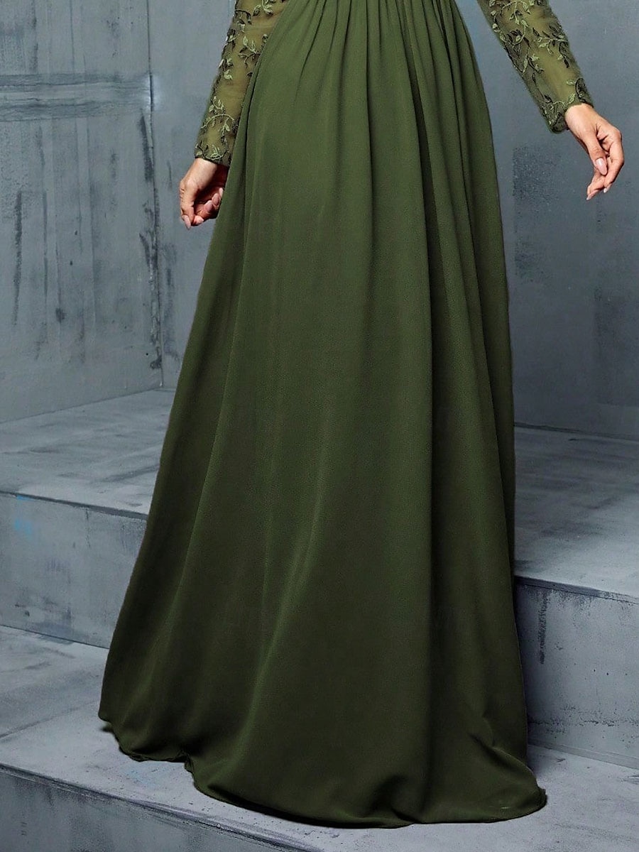 A-Lijn Quinceanera Jurken Elegante Jurk Formele Bruiloft Vloerlengte Lange Mouw V-Hals Chiffon met Plooien 2025 - $109.99 –P2