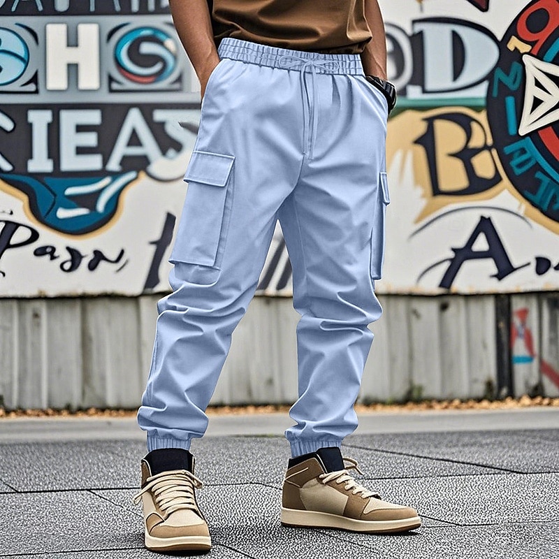 Homme Pantalons Cargo Pantalon Jogger Pantalons Cordon de serrage Taille Élastique Multi-poches Uni Portable Extérieur Quotidien Camping & Randonnée Mode Classique Noir Blanche de 2025 ? $24.99 –P15