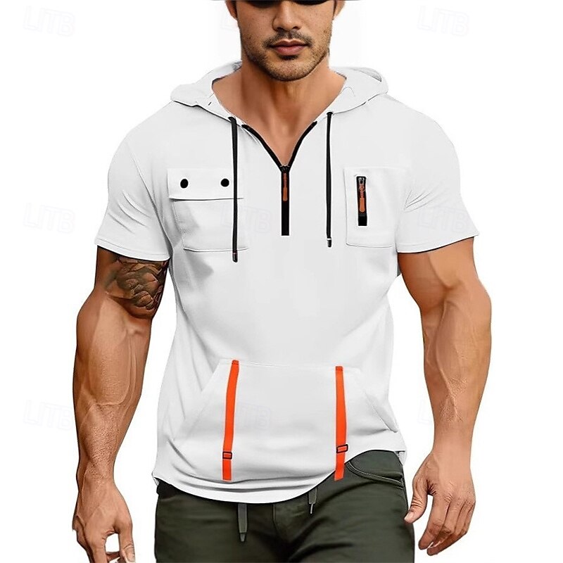 Hombre Sudadera Sudadera con capucha y cremallera de un cuarto Negro Blanco Azul Marino Azul Piscina Caqui Con Capucha Plano Bolsillo Cremallera de un cuarto Deporte Diario Festivos Poliéster Ropa de 2025 - $28.99 –P2