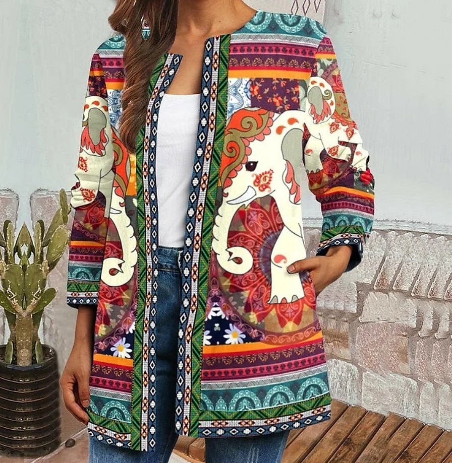 Femmes Veste Tenue Quotidienne Imprimé Fleuri Décontracté / Quotidien Élégant Coupe régulière Vêtements d'extérieur manche longue Printemps Noir S de 2025 ? $27.99 –P3