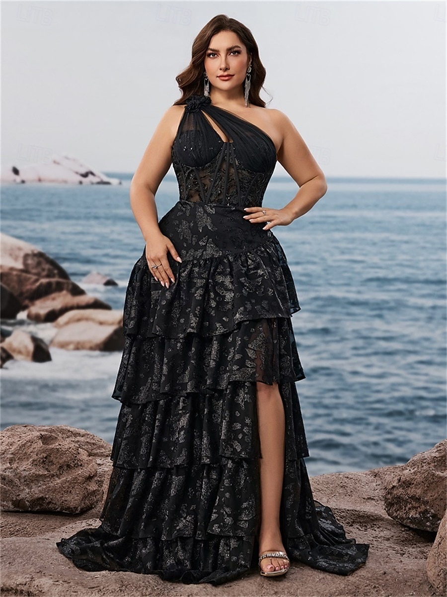A-vonalú Quinceanera Ruhák Elegáns Görbe Ruha Formális Esküvői Padló Hossza Ujj Nélküli Egy Vállas Csipke Ráncokkal 2025 - $159.99 –P1