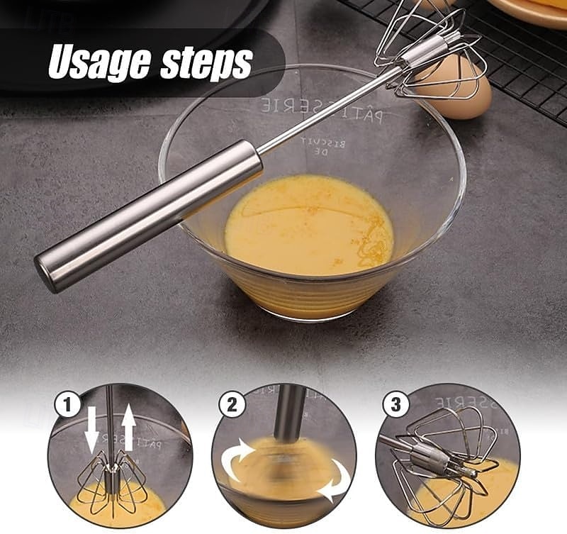 Tel semiautomat din oțel inoxidabil, mixer manual cu împingere, instrument de agitare manual pentru ouă, țesător automat rotativ pentru gătit lapte cu ouă și lapte de casă 2025 - $13.99 –P6