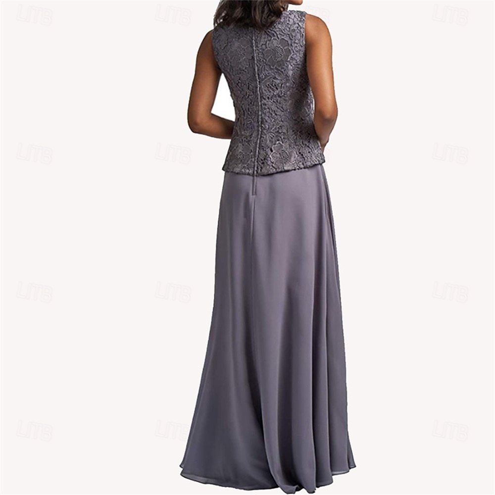Kleid-Sets Mutter der Braut Kleid Elegant Einfach Scoop-Ausschnitt Knielang Chiffon Langarm mit einfarbig 2025 - $129.99 –P5