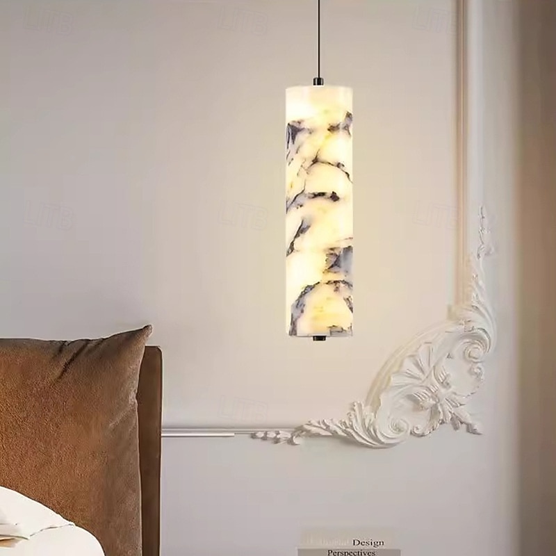 Bvlgari-stil rørformet alabaster-pendel, messing LED til soverom/stue 2025 - $299.99 –P5