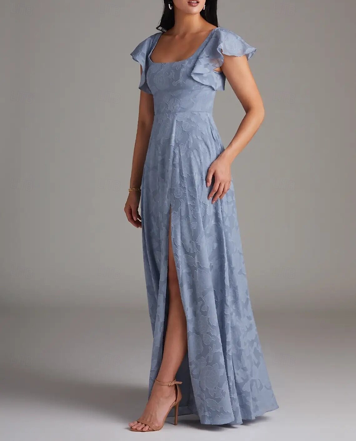 A-linje Bridesmaid Klänning Scoophals Ärmlös Elegant Golvlängd Chiffon med Volanger  Delad Framsida 2025 - $156.99 –P4