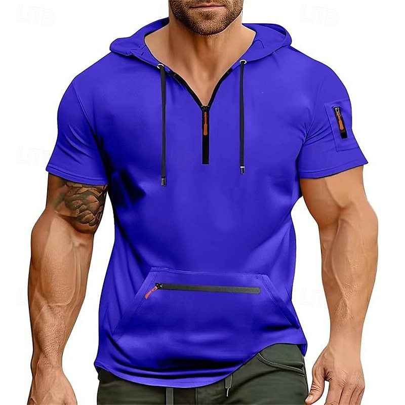 Per uomo Felpa con cappuccio Felpa con cappuccio e zip corta Nero Blu marino Blu Cachi Grigio chiaro Con Cappuccio Semplice Tasca Zip a un quarto Sport & Outdoor Quotidiano Ferie Poliestere del 2025 a $30.99 –P5