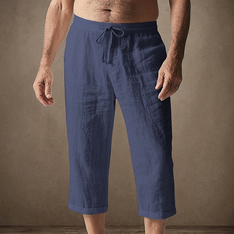Homens Calças Capri Shorts de linho Shorts de verão Shorts de praia Bolsos Cintura elástica Com Cordão Tecido Conforto Respirável Comprimento da panturrilha Férias Feriado Praia Havaiana Boho Preto de 2025 por $16.49 –P2