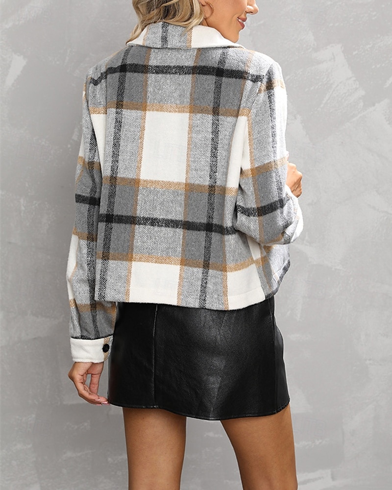 Damen Hemdjacke Freizeitjacke Bequem Tasche Knöpfe Mode Outdoor Karomuster Ausgehen Wochenende Reisverschluss Regulär Revers Normale Passform Langarm Oberbekleidung Grün Grau Herbst Winter 2025 - $28.99 –P5