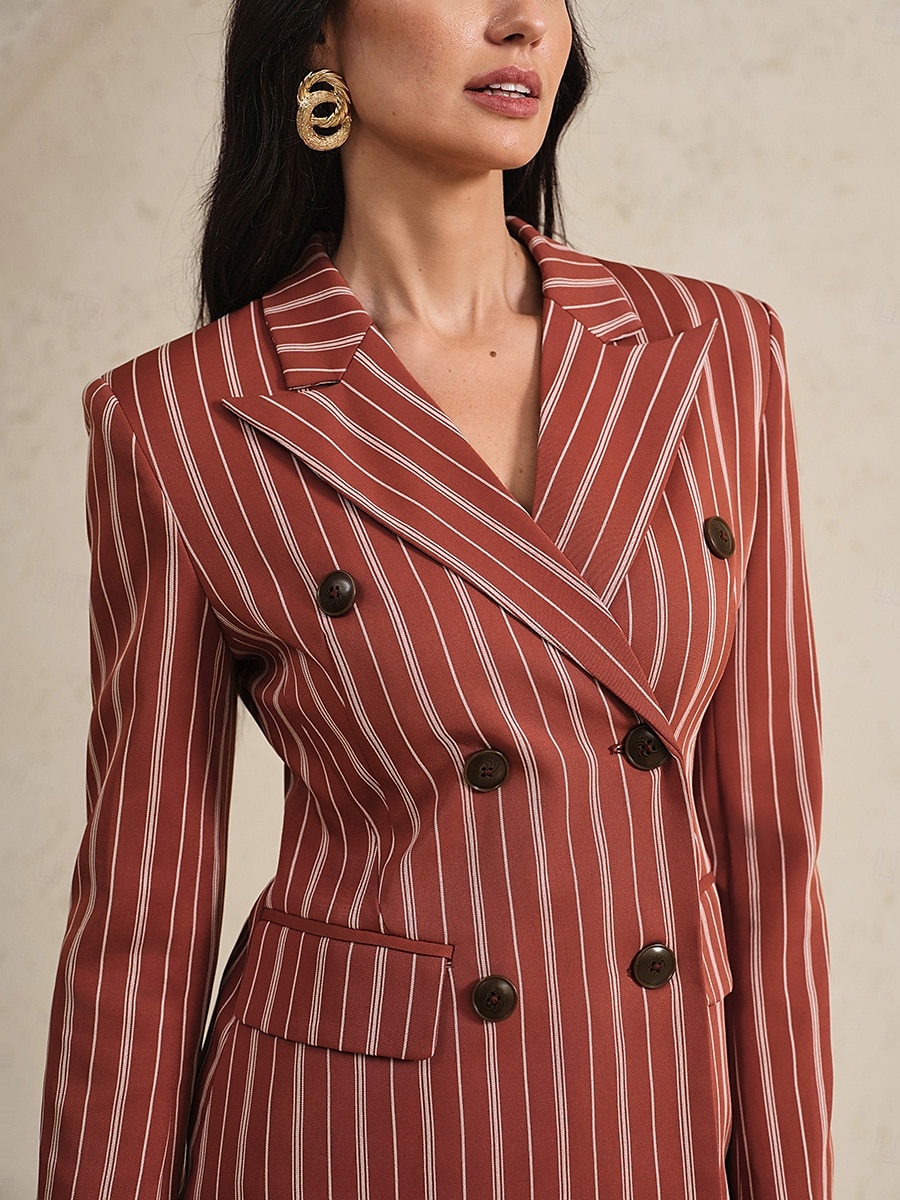 Blazer à rayures pantalons Deux pièces Mère de la Mariée Pantalon Classique Vintage Simple Col V Col Cranté Longueur de Sol Manches Longues avec Poches à Rabat de 2025 ? $129.99 –P4