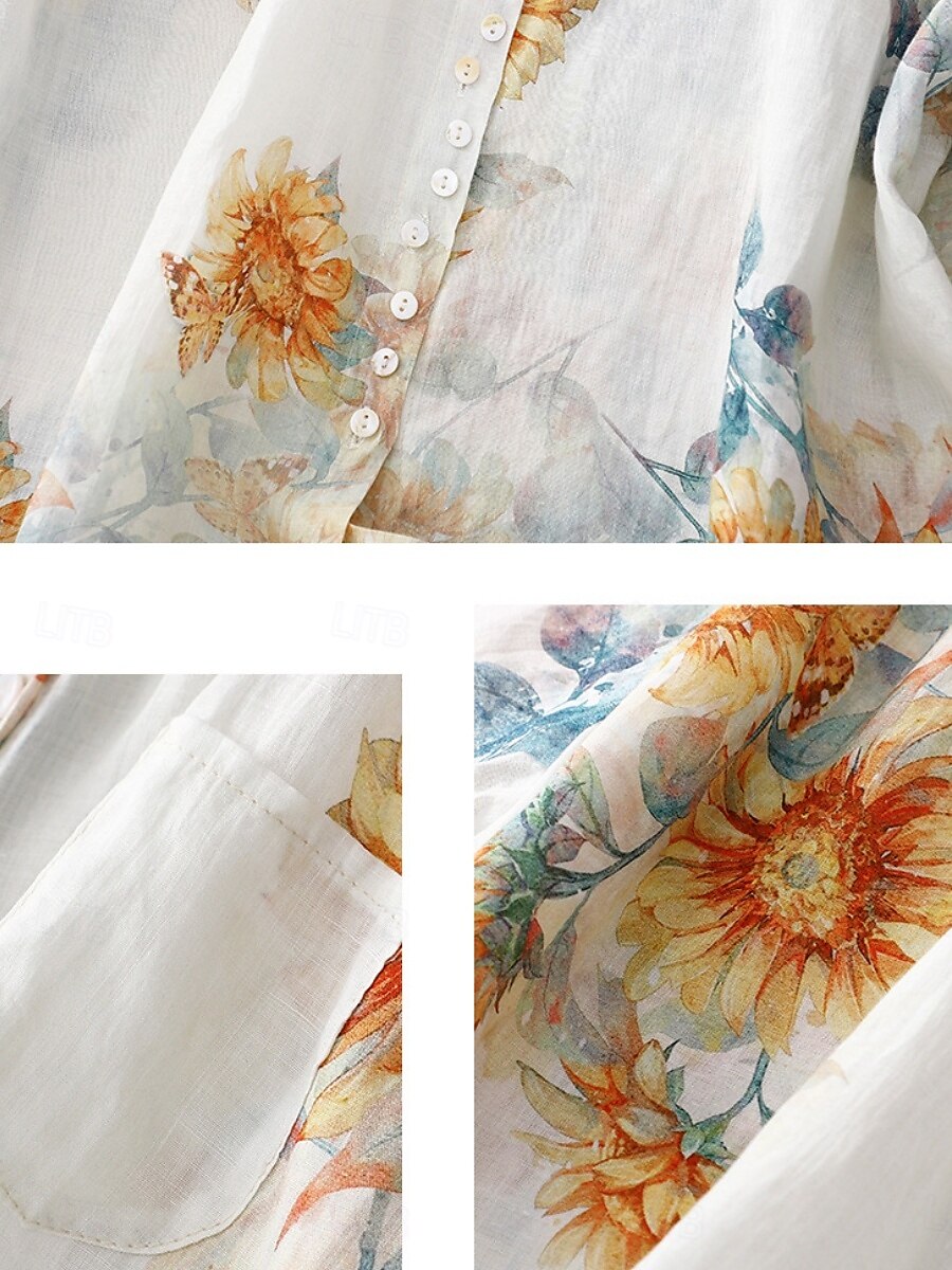 Pentru femei Cămașă Floral Casual Manșon scurt Guler Cămașă Topuri obișnuite Zilnic Nasturi Imprimeu Alb Roșu-aprins Trifoi Vară 2025 - $23.99 –P9
