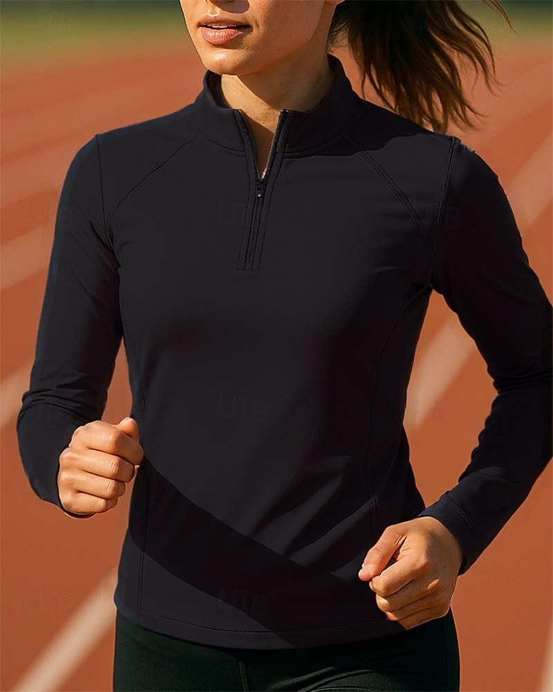 Damen Einfarbig Sweatshirt Laufoberteil Golf-Poloshirt Laufshirt Sommer Frühling Schlank Viertel Postleitzahl Langarm Schnelltrocknend Leicht Elastisch Atmungsaktiv Tennis Golfspiel Laufen Weinrot 2026 - $25.99 –P6