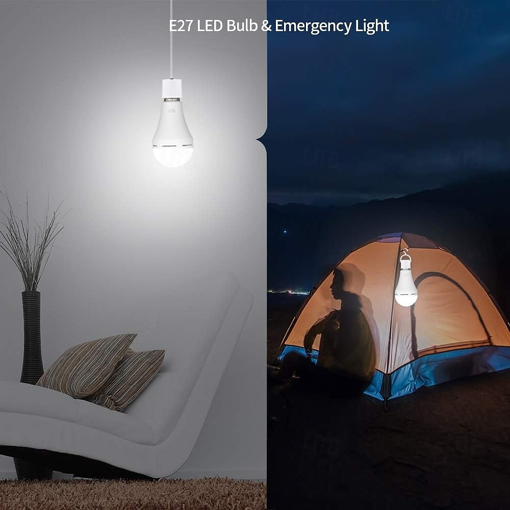 1 stk. multifunksjonelle oppladbare 12w LED-nødlyspærer, 60w tilsvarende 6000k lyssterk utendørs hengelampe for strømbrudd, camping og hagefester - e26/e27, ac100-240v 2025 - $32.99 –P5