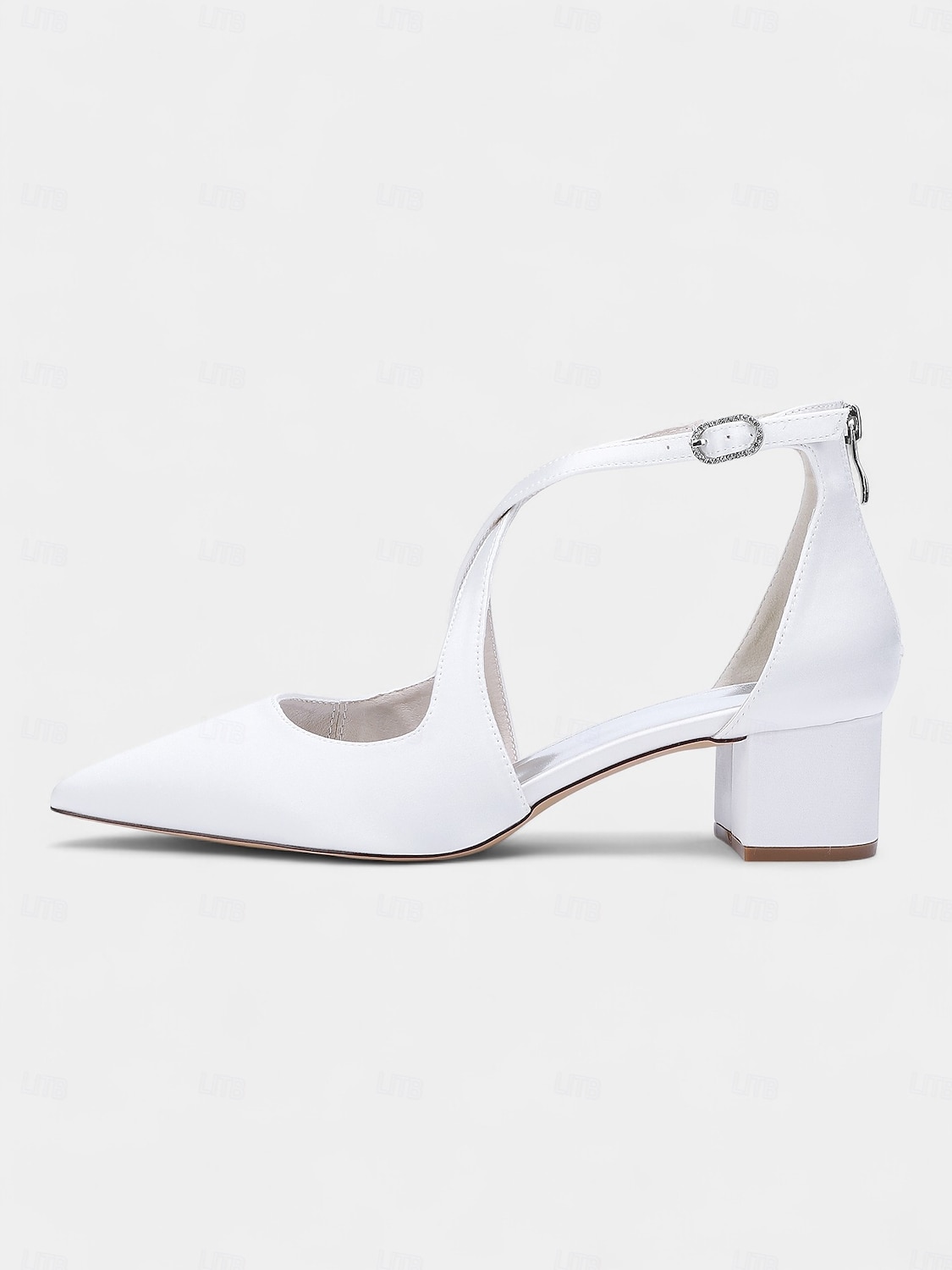 Escarpins à talons carrés et bout pointu en satin ivoire pour femmes - chaussures élégantes à brides croisées pour banquets formels et cocktails de 2025 ? $64.99 –P7
