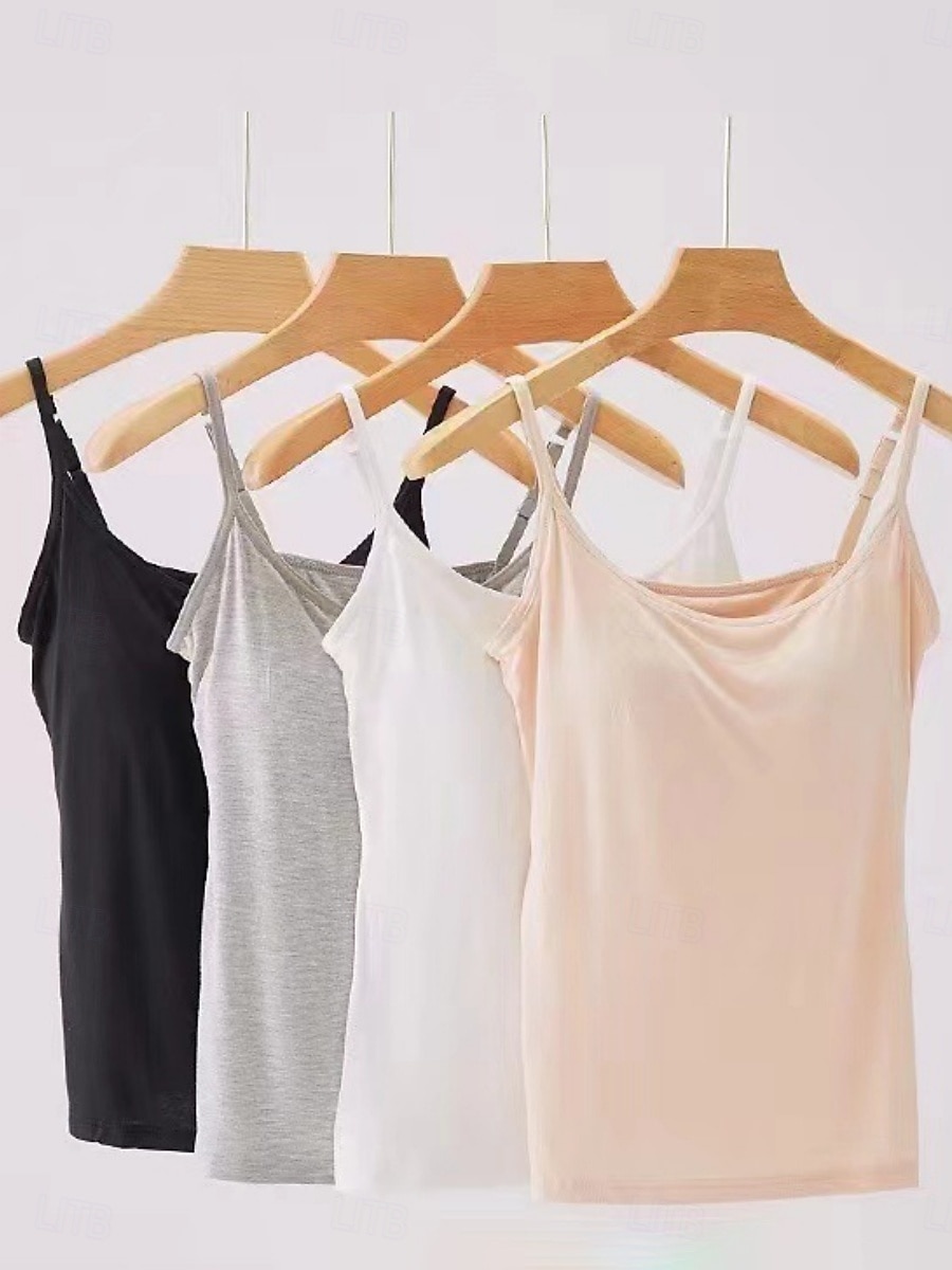 Dam Camisole linne Ensfärgat Dagligen Grundläggande Ledigt Ärmlös Axelband Vanliga toppar Dagligen Öppen rygg Svart Purpur Grön Beige Sommar 2025 - $11.49 –P1