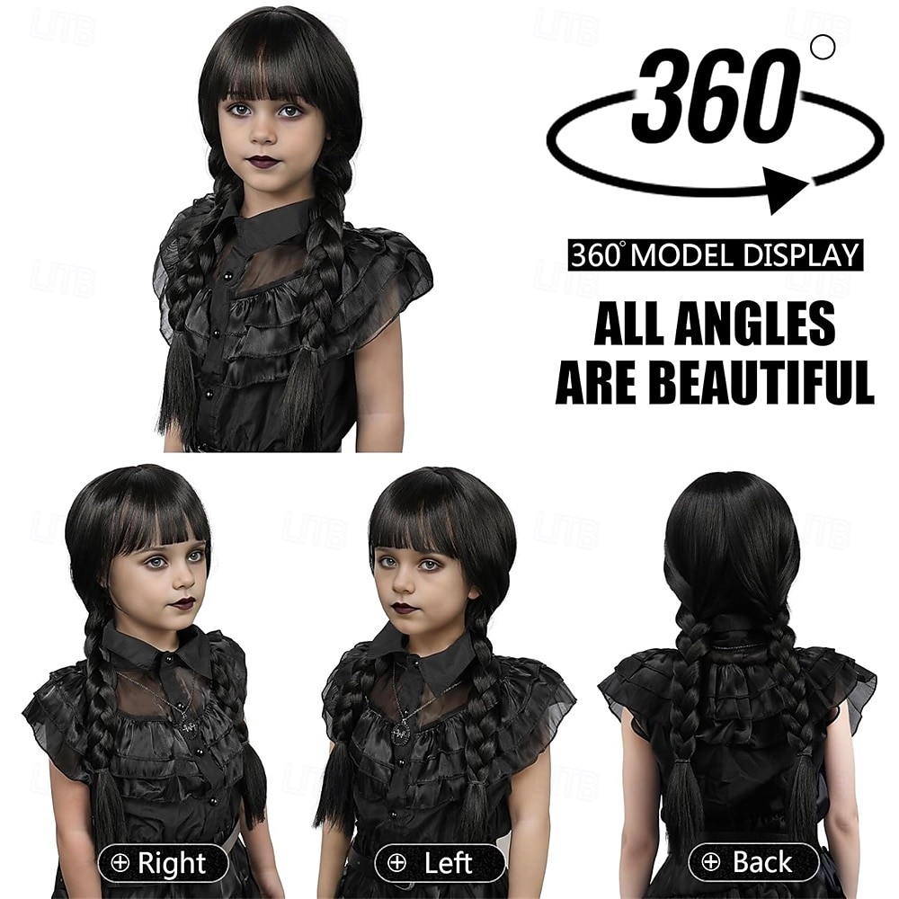 Long Braid Wig With Bangs Black Braided Wig Girls Halloween costume Wigs For Kids 2025 - $25.99 –P4