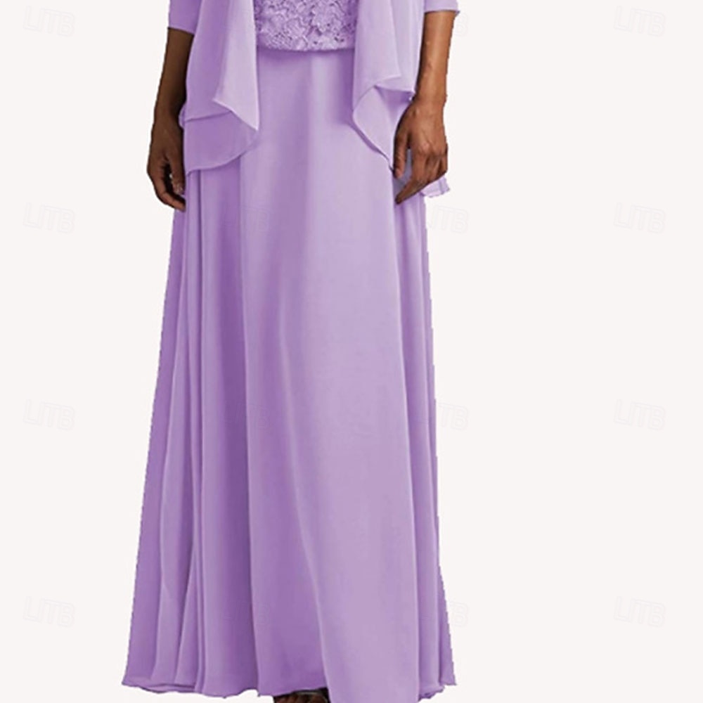 Kleid-Sets Mutter der Braut Kleid Elegant Einfach Scoop-Ausschnitt Knielang Chiffon Langarm mit einfarbig 2025 - $129.99 –P2