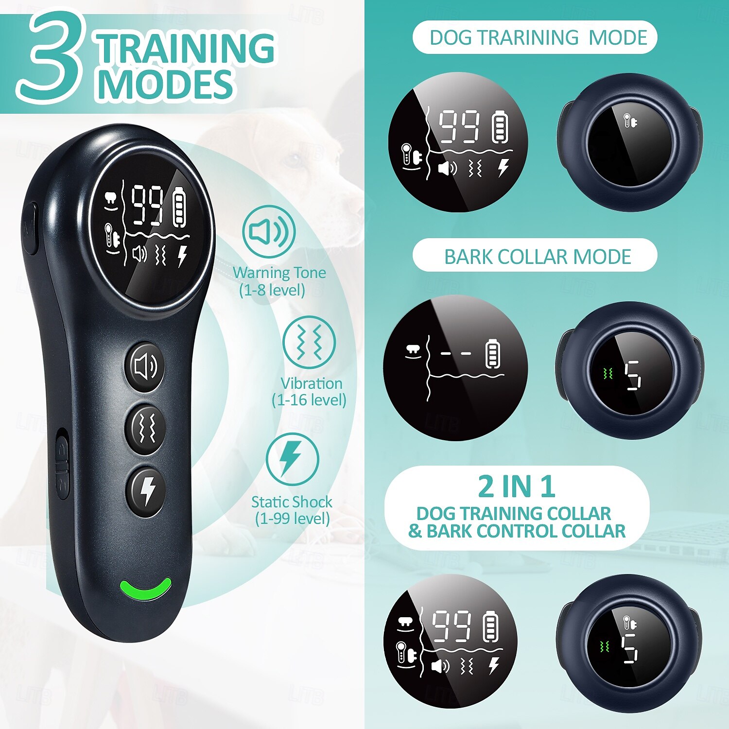 Collare di addestramento per cani 2 in 1 con telecomando, antiabbaio automatico, collare antiabbaio intelligente, collare antiabbaio automatico, collare elettronico ricaricabile impermeabile IP67. del 2025 a $76.99 –P4