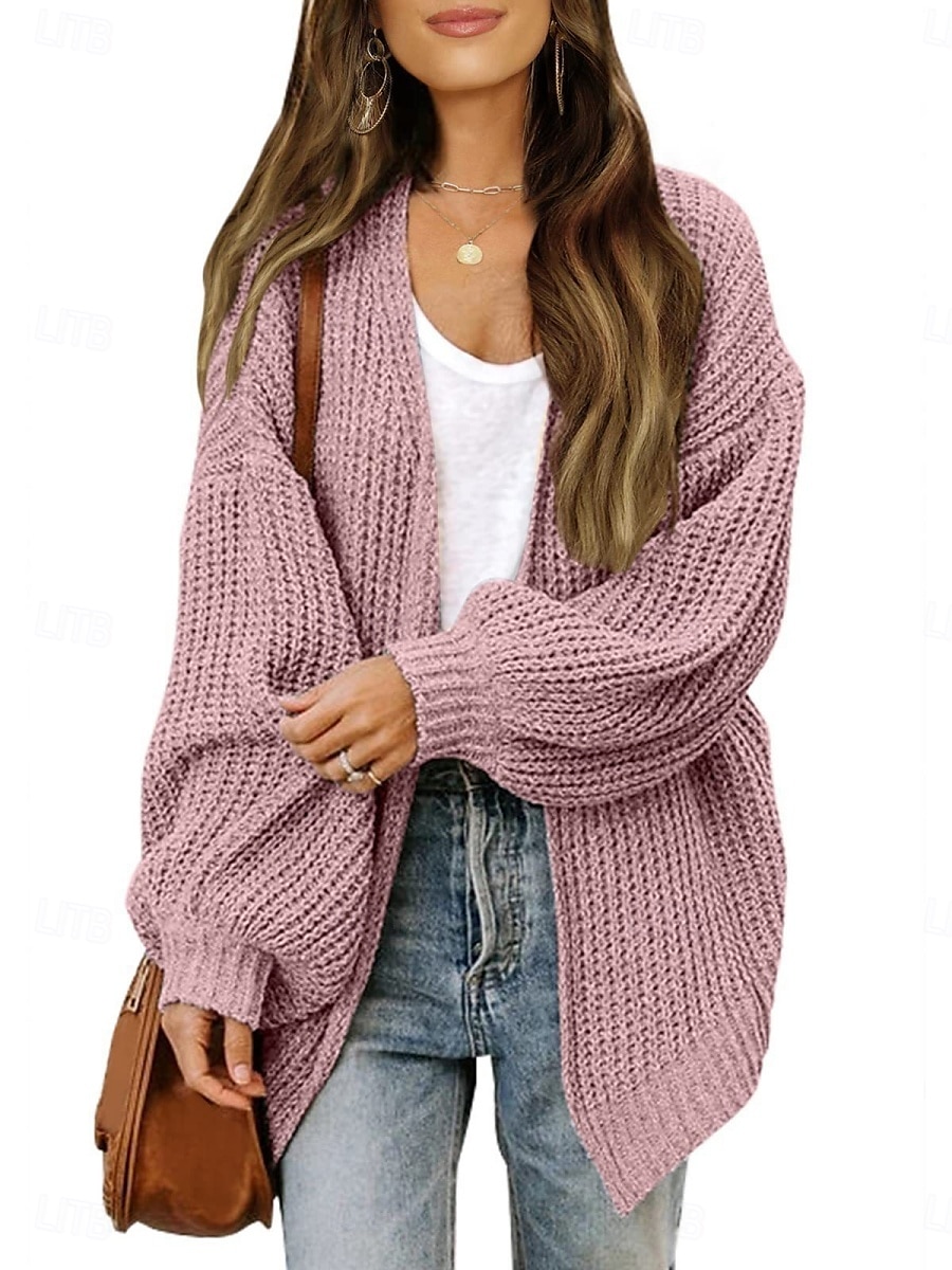 Pentru femei Pulover Bluza Elegant Modă Șic Stradă Culoare pură Deschis frontal Tricotat Manșon Lung Topuri obișnuite Tricotat În aer liber Zilnic Sfârșit de săptămână Negru Roz Îmbujorat Toamnă Iarnă 2025 - $25.99 –P16
