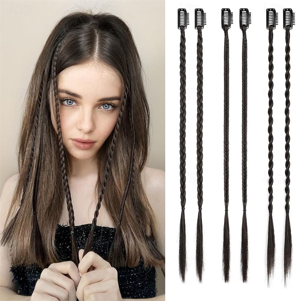 Lot de 6 extensions de cheveux tressés à clips pour femmes, postiches synthétiques tressés à clips de 14 pouces pour une soirée costumée quotidienne, blond moyen avec des reflets pâles de 2025 ? $22.99 –P5
