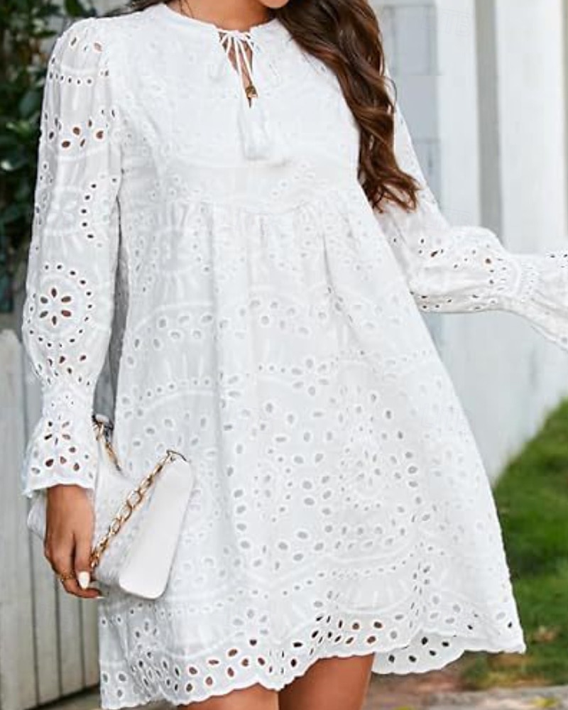 Femmes Mini Robe Robe Décontractée robe ajourée Classique Moderne Quotidien Fête Sortir Coupe régulière Uni manche longue Col en V Noir Blanche Rose Claire Été de 2025 ? $27.99 –P1
