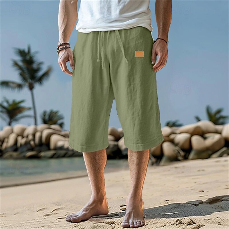 Homens Calças Capri Shorts de linho Shorts de verão Shorts de praia Bolsos Com Cordão Cintura elástica Tecido Conforto Respirável Comprimento da panturrilha Férias Feriado Praia Havaiana Boho Preto de 2025 por $17.99 –P6