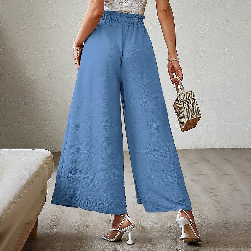 Mulheres Perna larga Calças Roupa de rua Casual Comprimento total Natural Tecido Bolsos Com Cordão Design de cordão elástico Exterior Confortável Final de semana Streetwear Magenta Camelo Adamascado de 2025 por $18.99 –P14