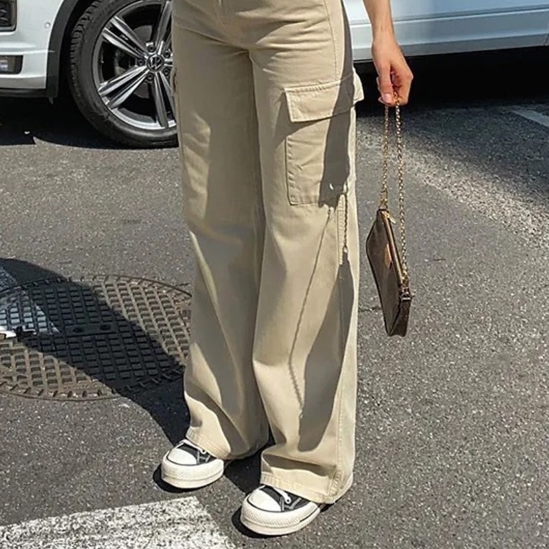 Dam Militärbyxor Byxor Rak Mode Streetwear Fullängd Naturlig Solid färg Ficka Bekväm Microelastisk Sport & Utomhus Dagliga kläder Aprikos Sommar Höst Normal 2025 - $26.99 –P2