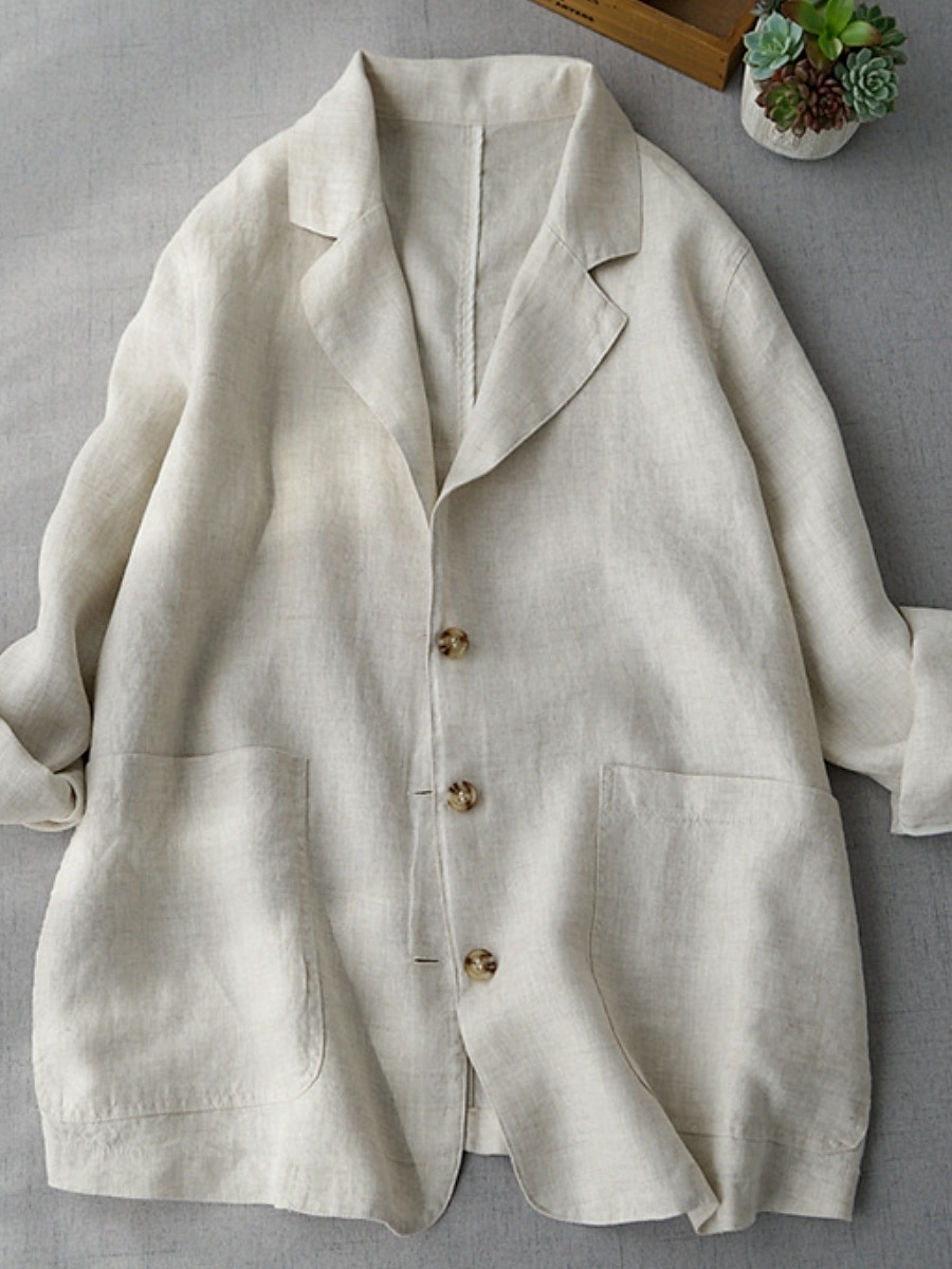 Femmes Blazer Confortable Respirant Avec Poches Boutons Occasionnel Uni Bureau Rue Occasionnel Tenue quotidienne Simple Boutonnage Régulier Col Rabattu Coupe Ample manche longue Vêtements d'extérieur de 2025 ? $30.99 –P1
