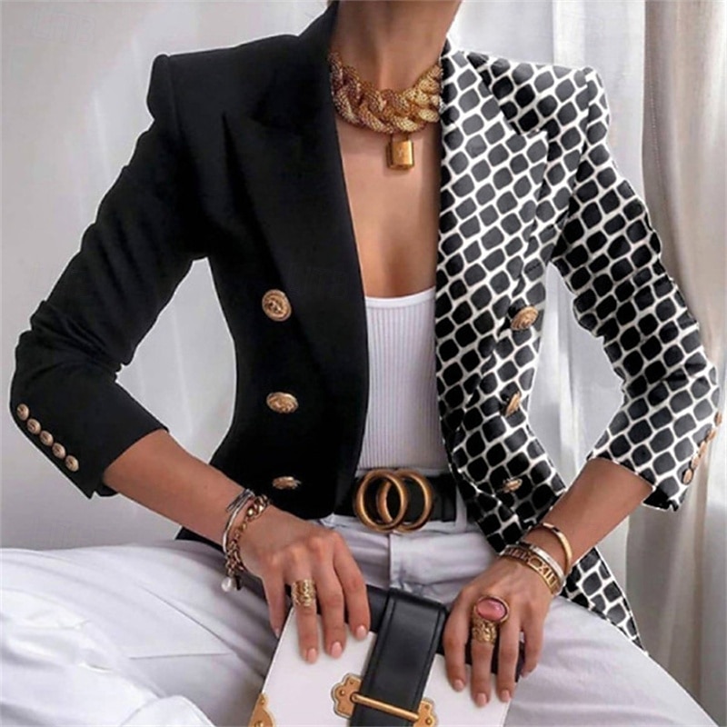 Dam Kavaj Bekväm Mönster Elegant Mode Ledigt Mönster Utekväll Ledigt / vardag Cardigan Normal Kavajslag Normal Långärmad Ytterkläder Svart Gul Brun Vår Höst 2025 - $26.99 –P1