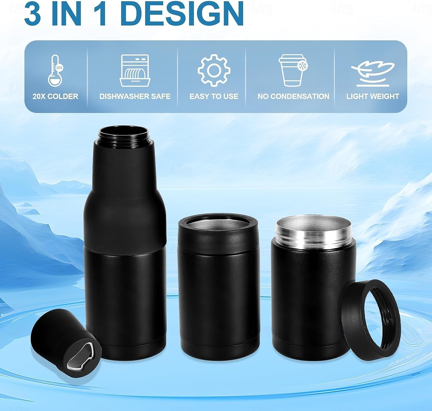 ψυγείο μπουκαλιών και κουτιών μπύρας, θήκη μπύρας από ανοξείδωτο ατσάλι με μόνωση κενού με ανοιχτήρι, ταιριάζει σε λεπτά κουτιά και μπουκάλια, ψυγείο ποτών με διπλό τοίχωμα για άνδρες, μαύρο μεσάνυχτα 2025 - $20.99 –P9