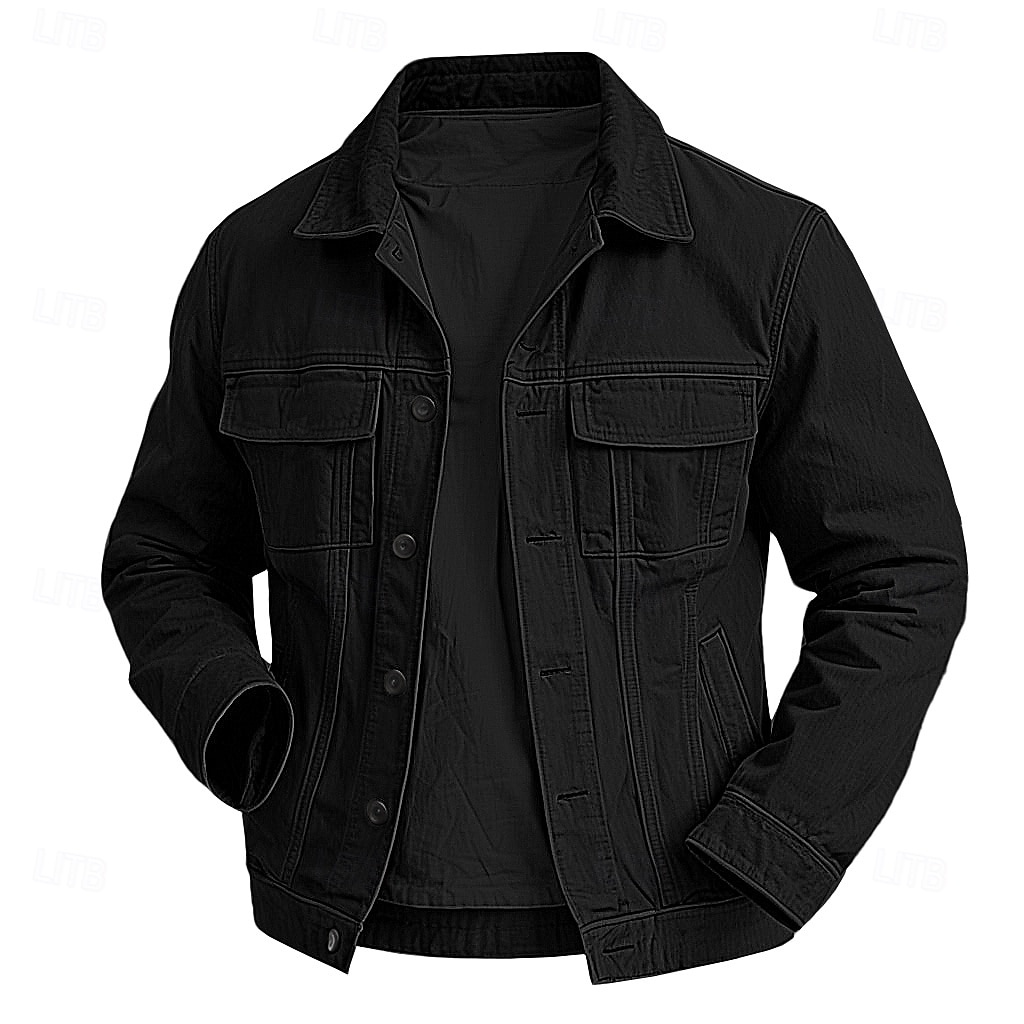 Per uomo Giacca Leggera Giacca di Jeans Giacca da Lavoro Formale Casa Tasca Inverno Primavera & Autunno Autunno Tinta unica Retrò Vintage Coreano Colletto a Camicia Regolare Nero Marrone Caffè Giacca del 2025 a $70.99 –P7