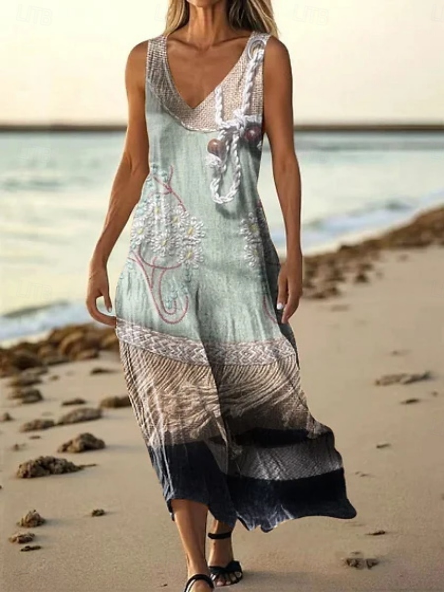 Damen Langes Kleid Maxikleid Freizeitkleid Trägerkleid Sommerkleid afrikanisch Täglich Ferien Strand Normale Passform Blumen Karomuster Ärmellos V Ausschnitt Königsblau Blau Fuchsie Sommer 2025 - $21.99 –P2