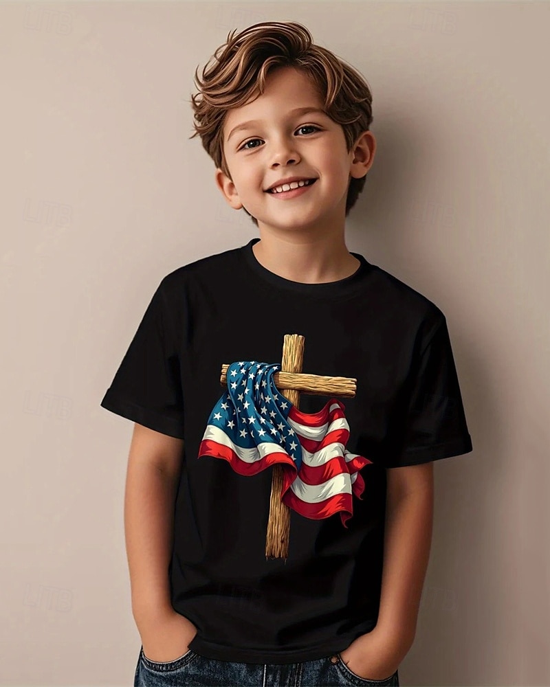 Amerikaanse Onafhankelijkheidsdag Jongens 3D Grafisch Vlag T-shirt Korte mouw Zomer Lente Modieus Basic Kinderen 4-12 jaar Strakke ronde hals Buiten Casual Dagelijks Normale pasvorm 2025 - $11.99 –P1
